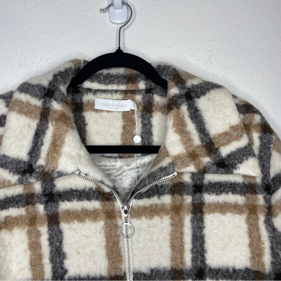 NWOT Jonathan Simkhai Standard Pia Plaid Jacket Wool Blend Sherpa - Picture 4 of 12
